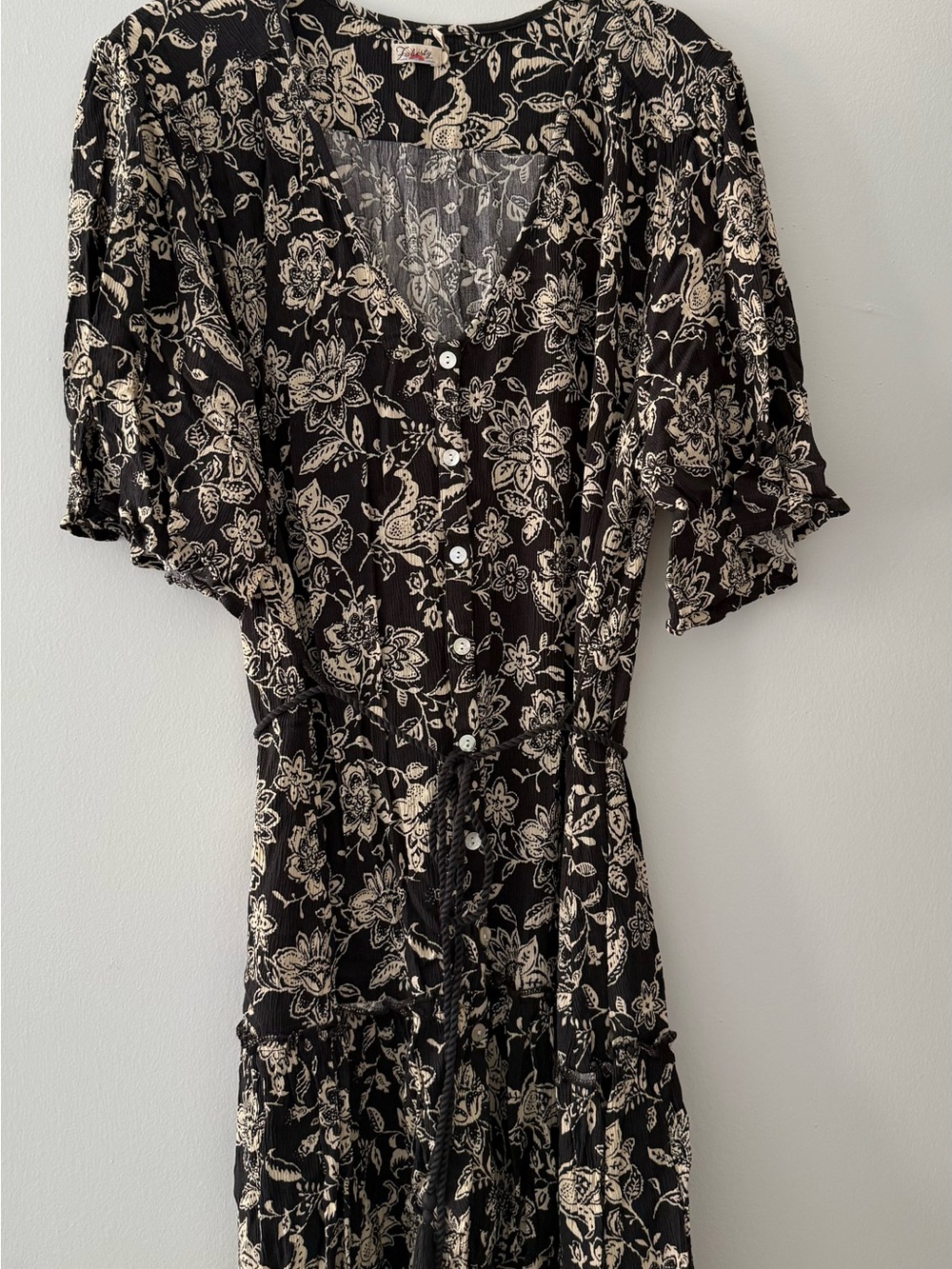 Faherty Black Midi Dress with Cream Floral Print